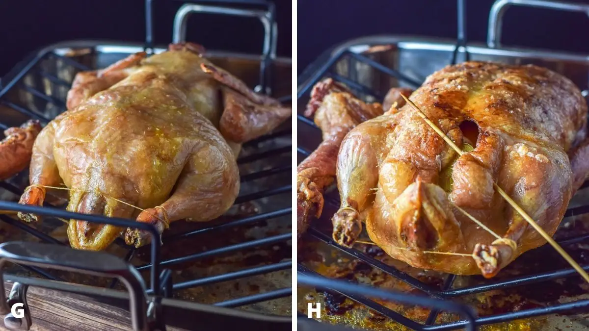Left - duck flipped on breast and cooked longer. Right - Duck completely cooked still in the baking pan