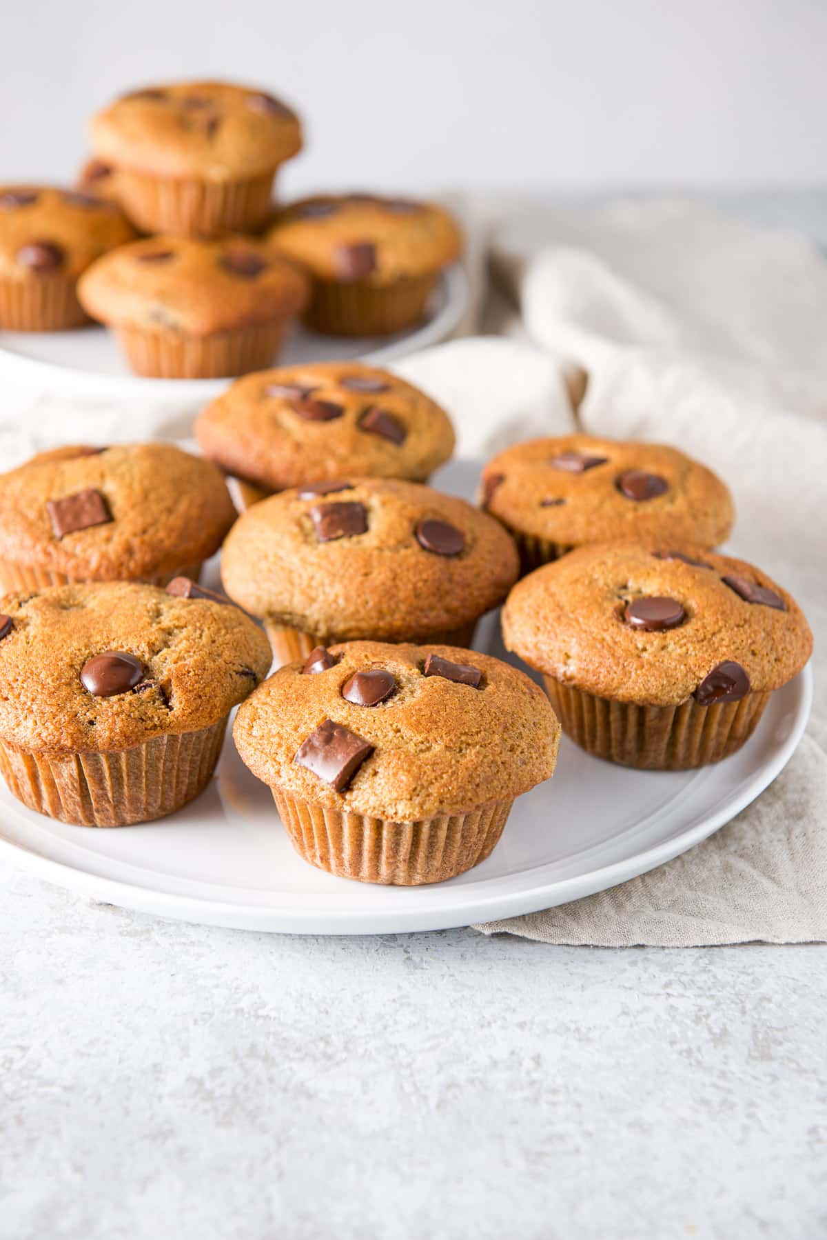 Two plates filled with muffins, one is a large one and one smaller