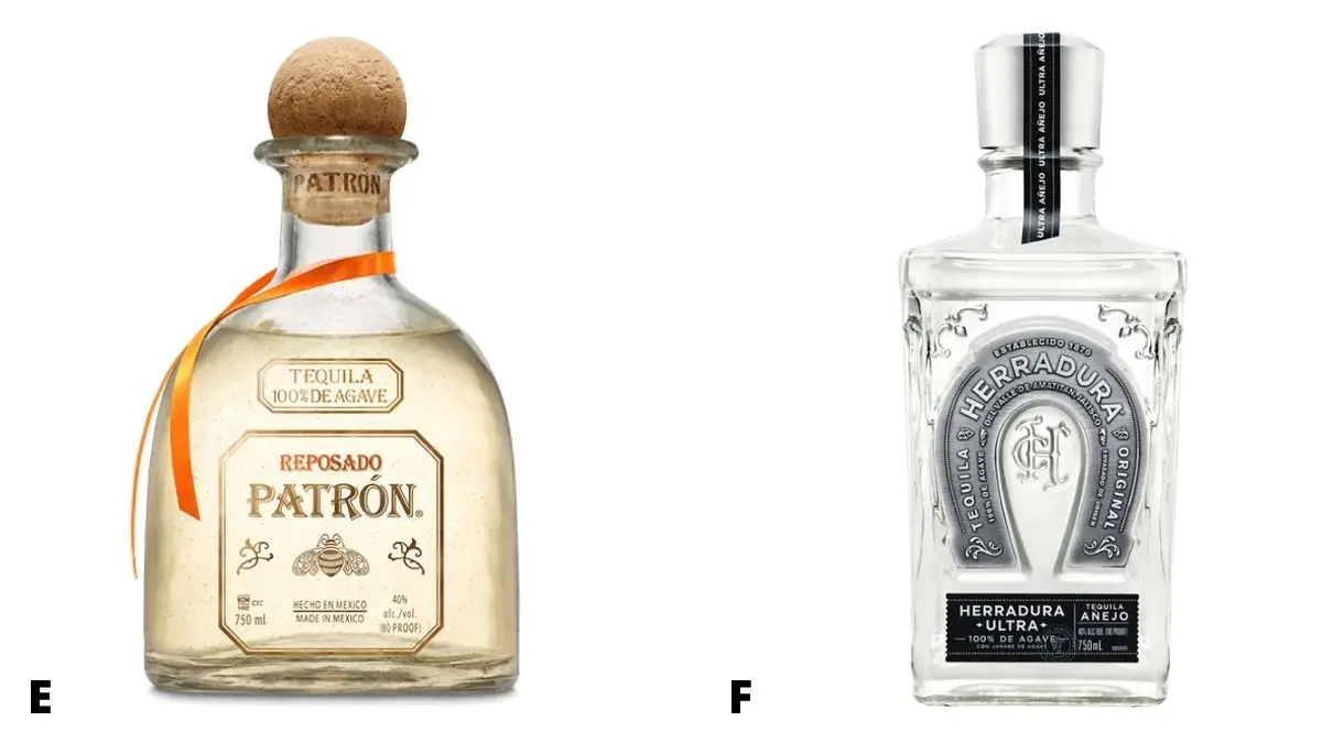 Bottles of Patron Reposado and Herradura Ultra tequila