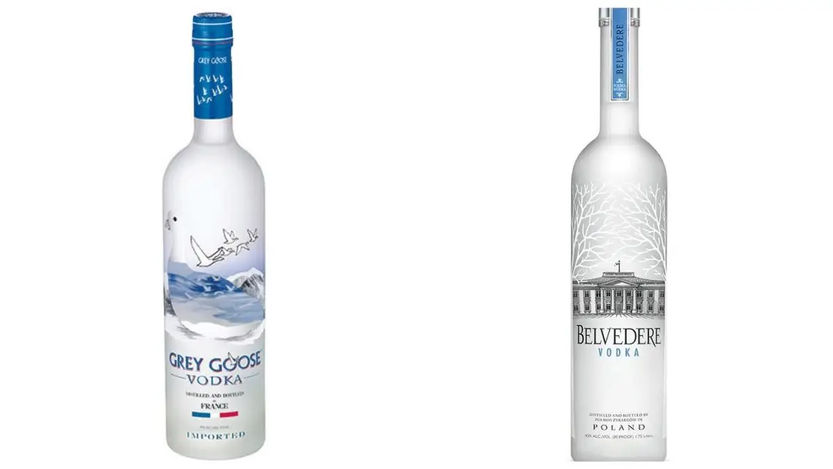 Bottles of Grey Goose and Belvedere vodka