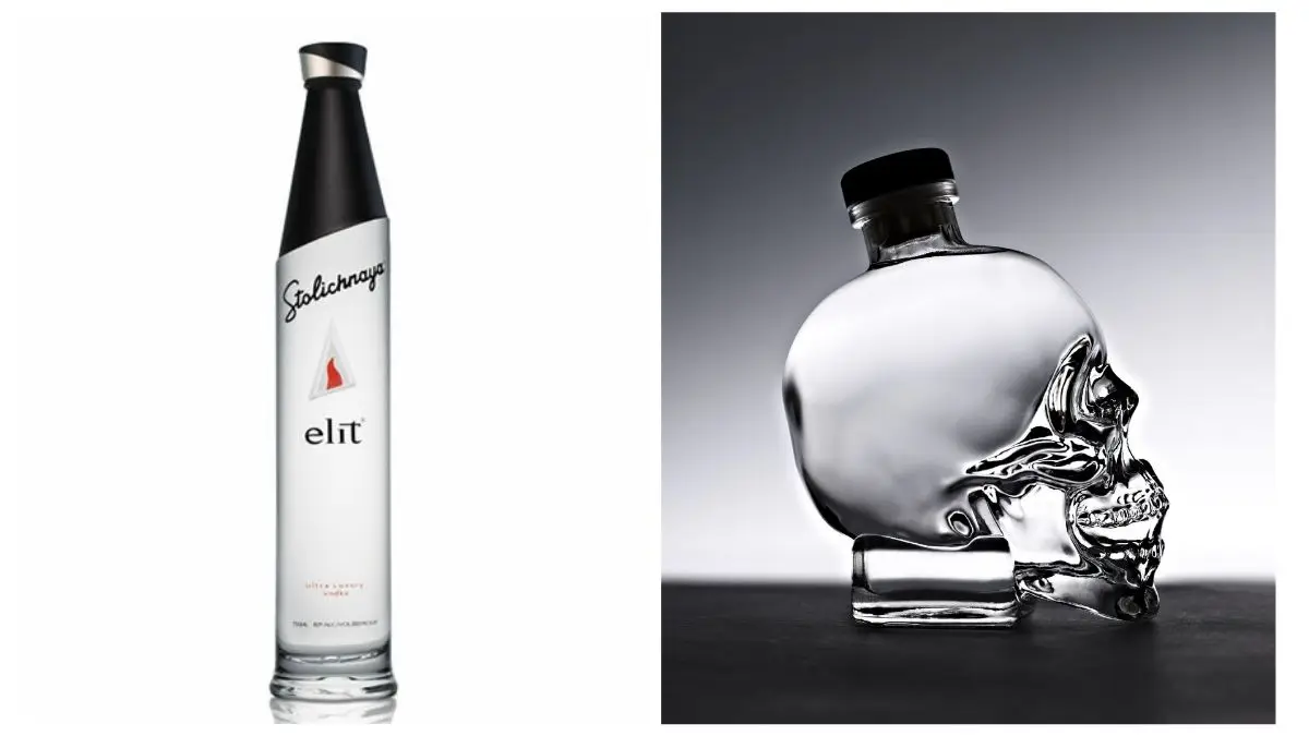 Bottles of Stolichnaya elite and Crystal Head vodka