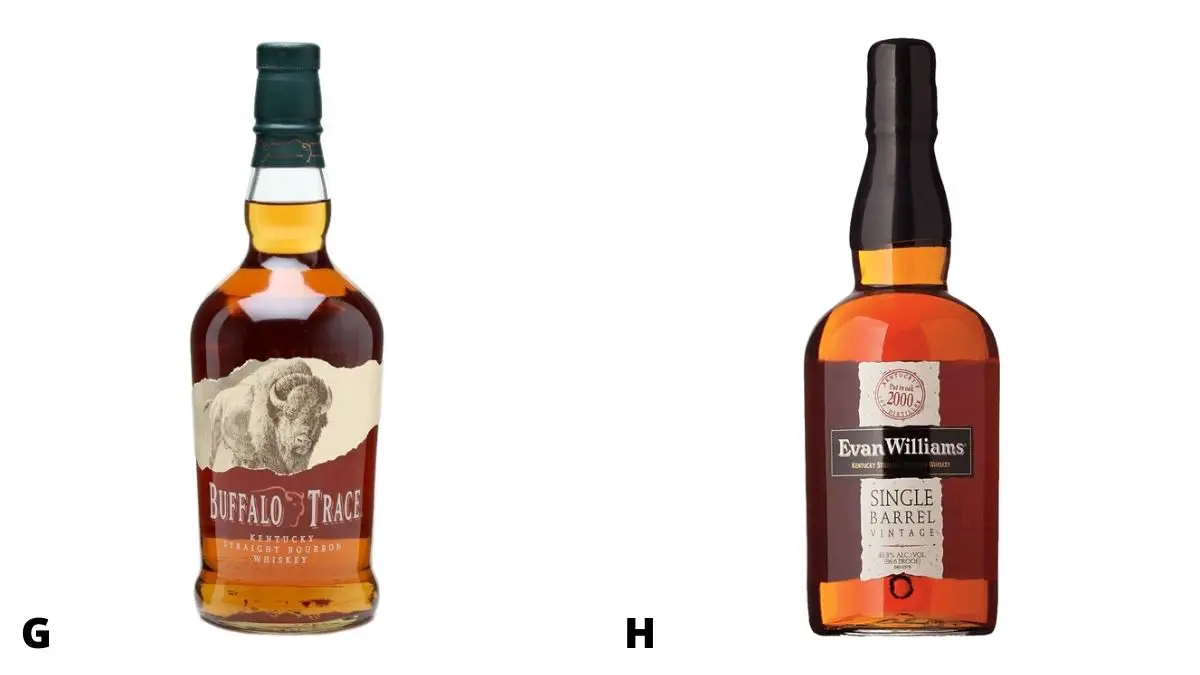 Buffalo trace bourbon and Evan Willaims bottles
