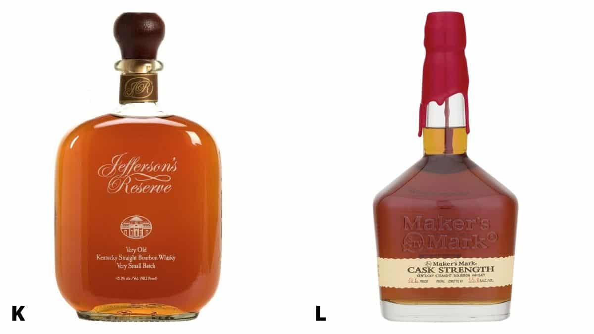 Bottles of Jefferson's Reserve and Maker's Mark bourbon