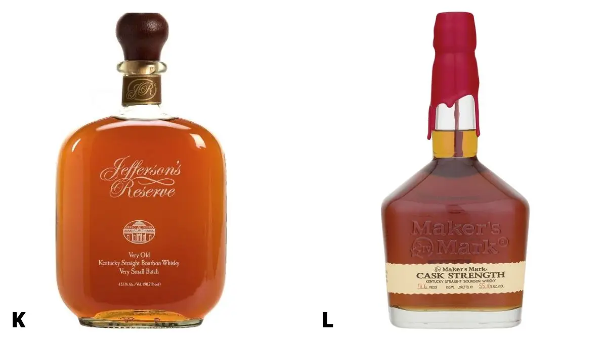 Bottles of Jefferson's Reserve and Maker's Mark bourbon