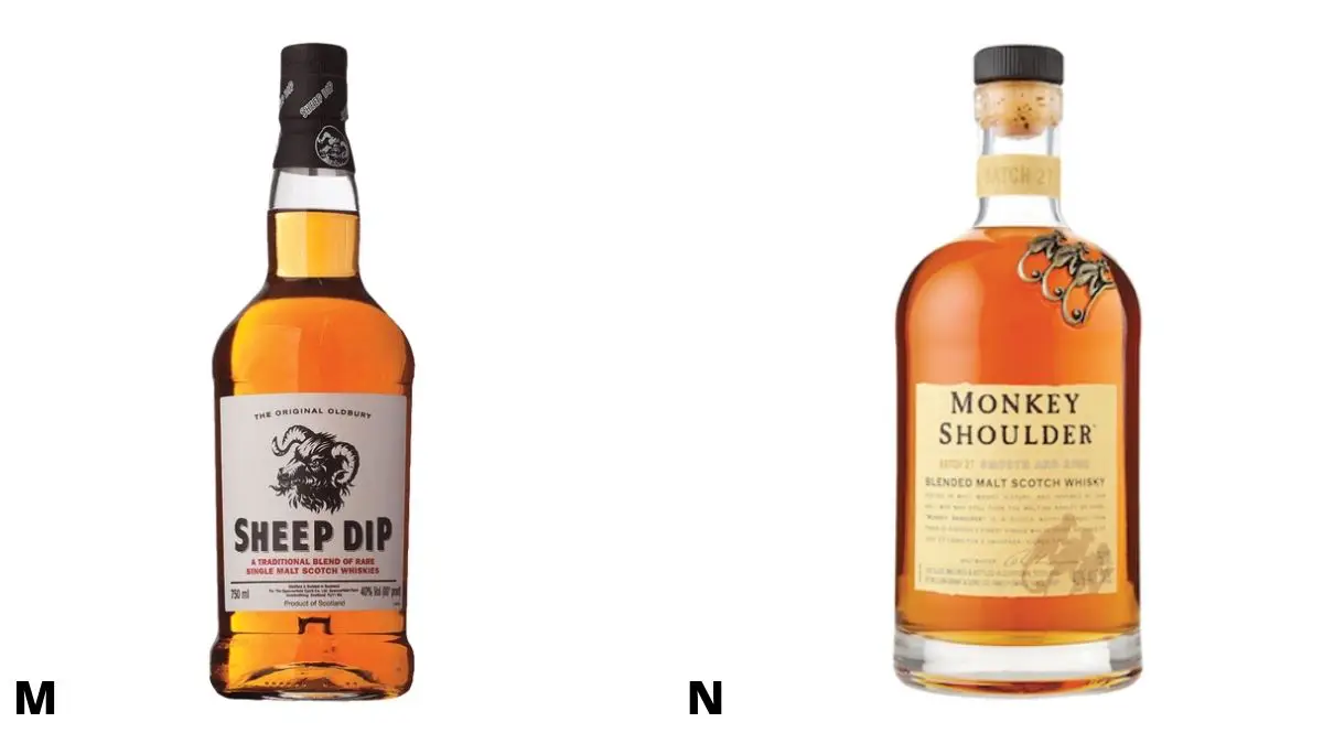 Bottles of Sheep Dip and Monkey Shoulder Scotch
