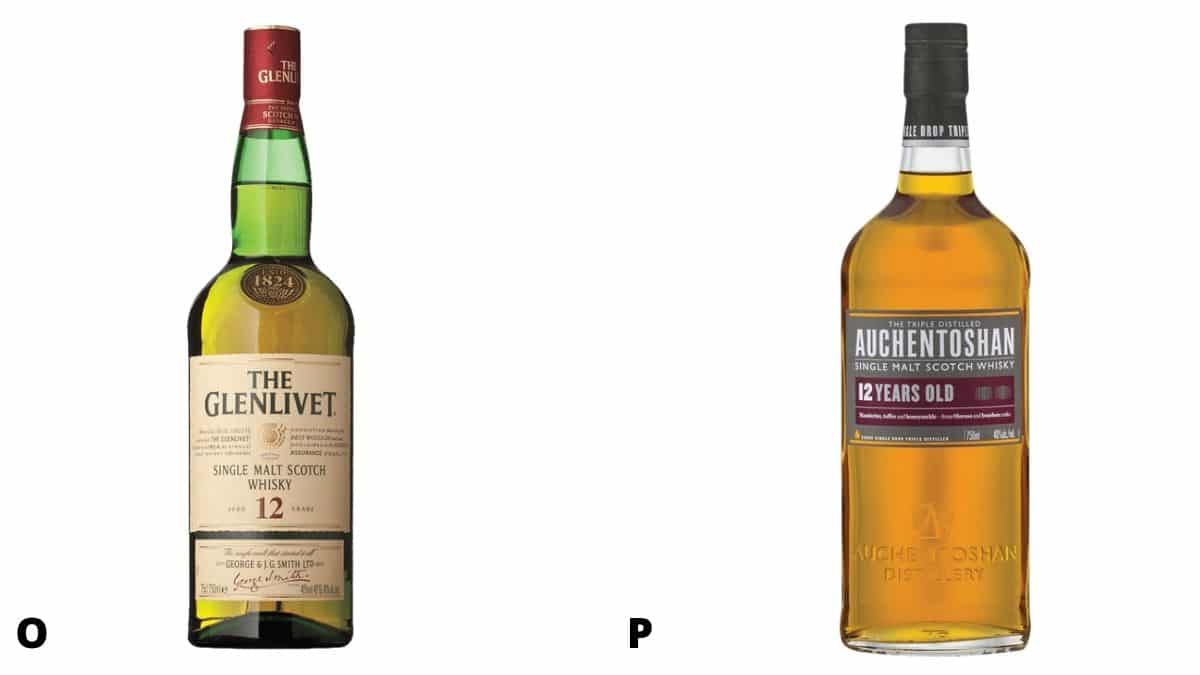 Bottles of Glenlivet and Auchentoshan scotch