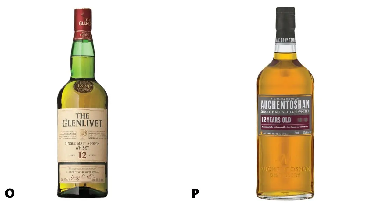 Bottles of Glenlivet and Auchentoshan scotch