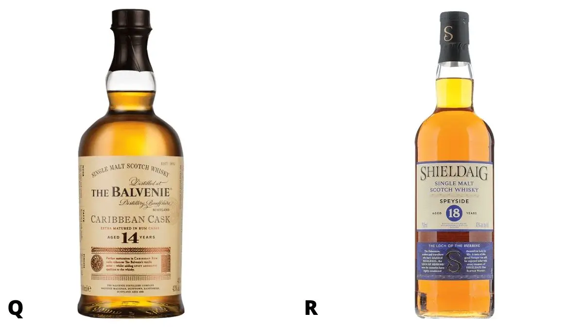 Bottles of the Balvenie and Shieldaig scotch