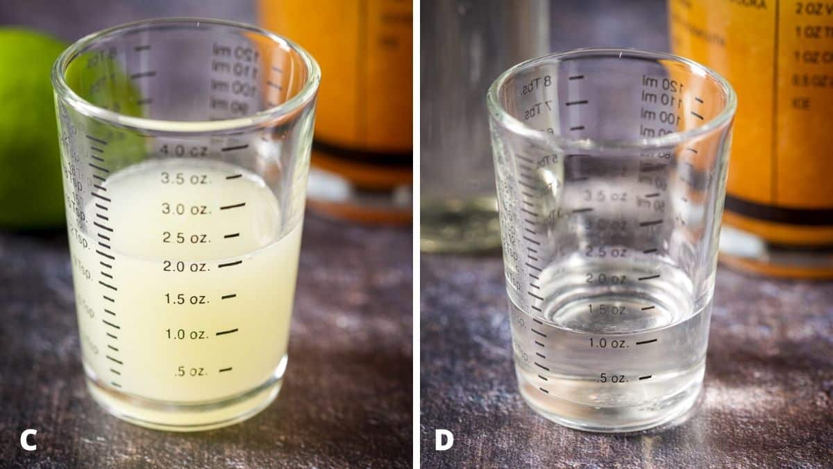 Lime juice and simple syrup measured out