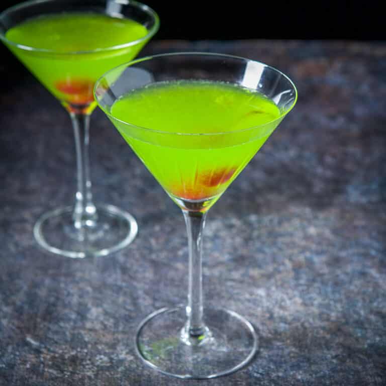 square photo of the midori slipper in two martini glasses