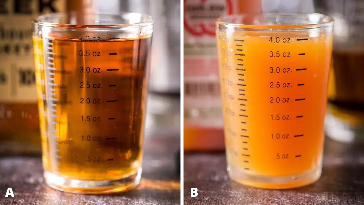 Bourbon and cider measured out