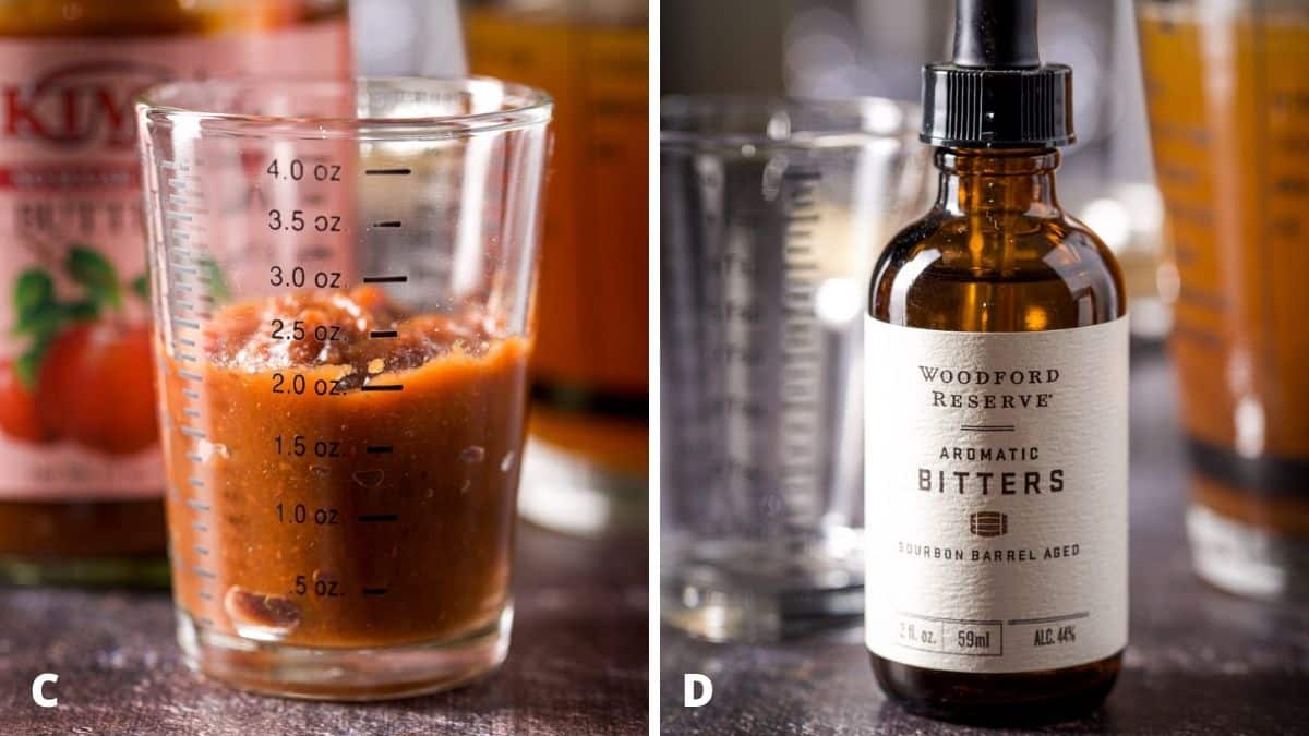 Apple butter measured out and a bottle of bitters