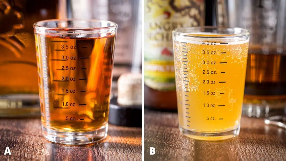 Bourbon and hard cider measured out