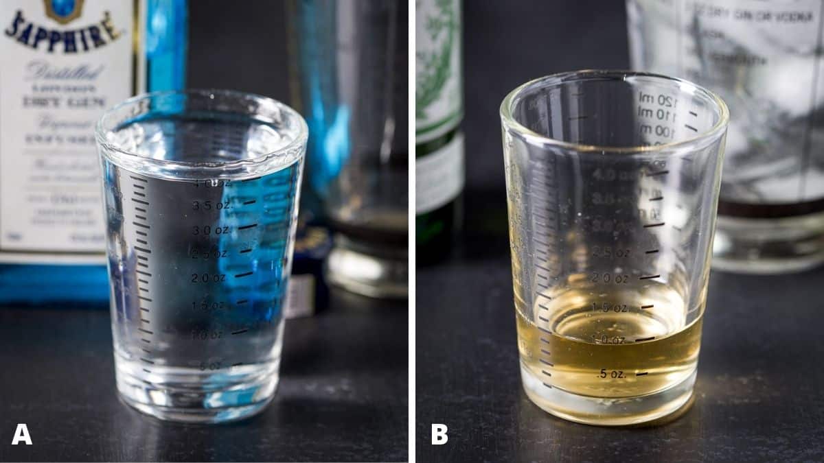 Gin and dry vermouth measured out