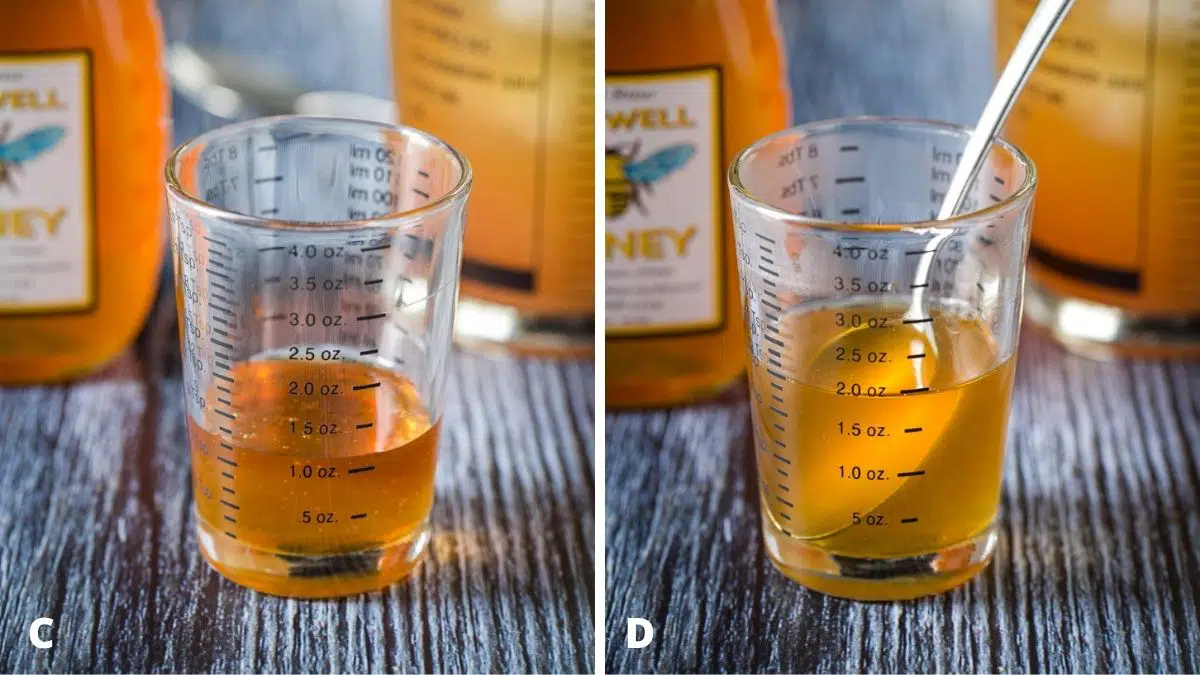 Honey and water measured out