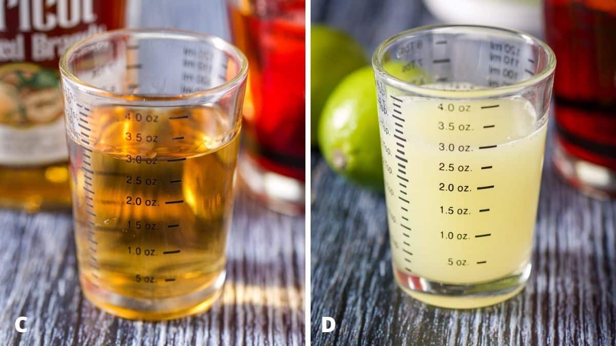 Apricot brandy and lime measured out
