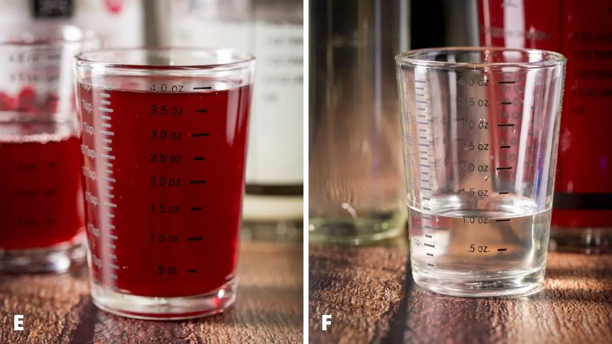 Cranberry juice and simple syrup measured out