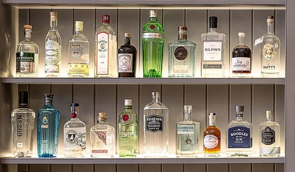 Gin Bottles on shelves