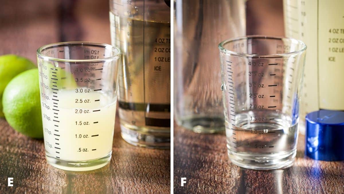 Lime juice and simple syrup measured out