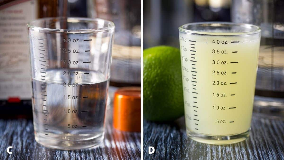 Cointreau and lime juice measured out
