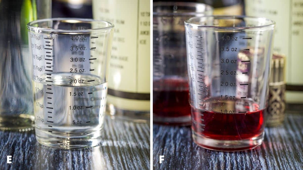 simple syrup and chambord measure out