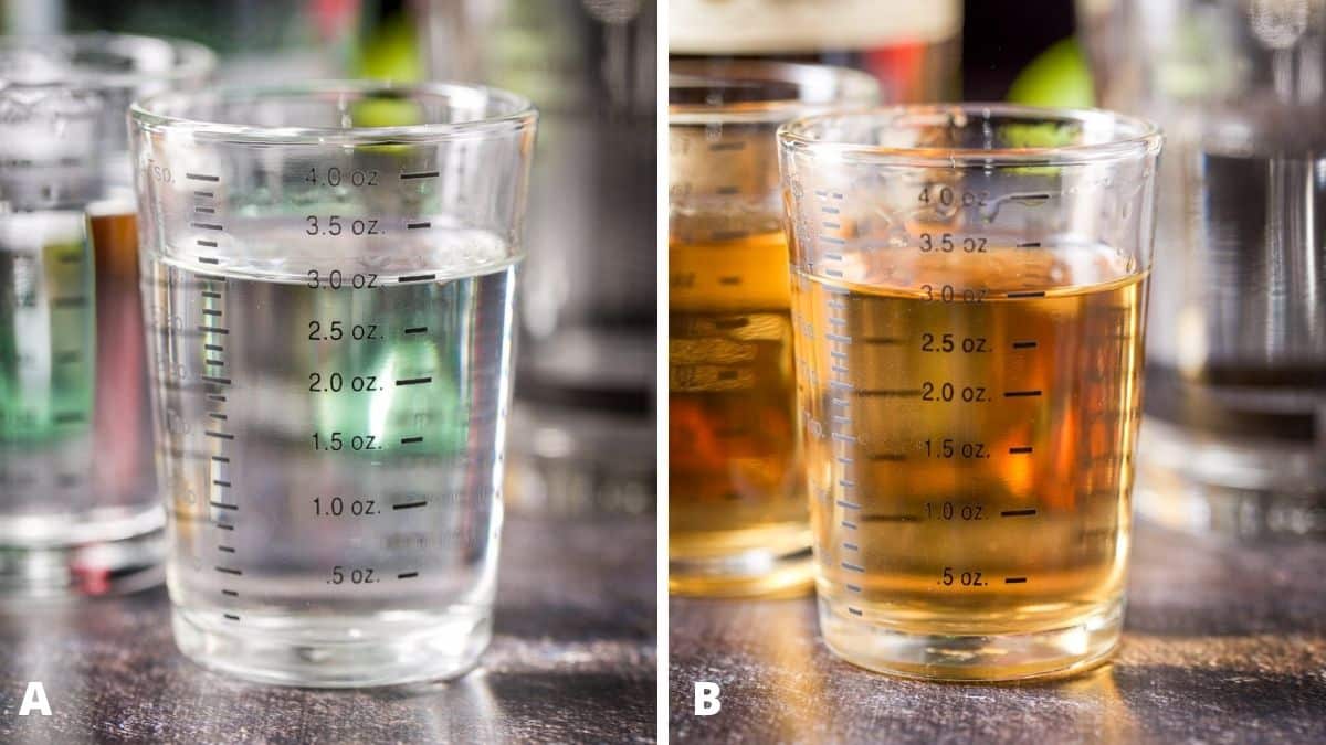 White and gold rum measured out