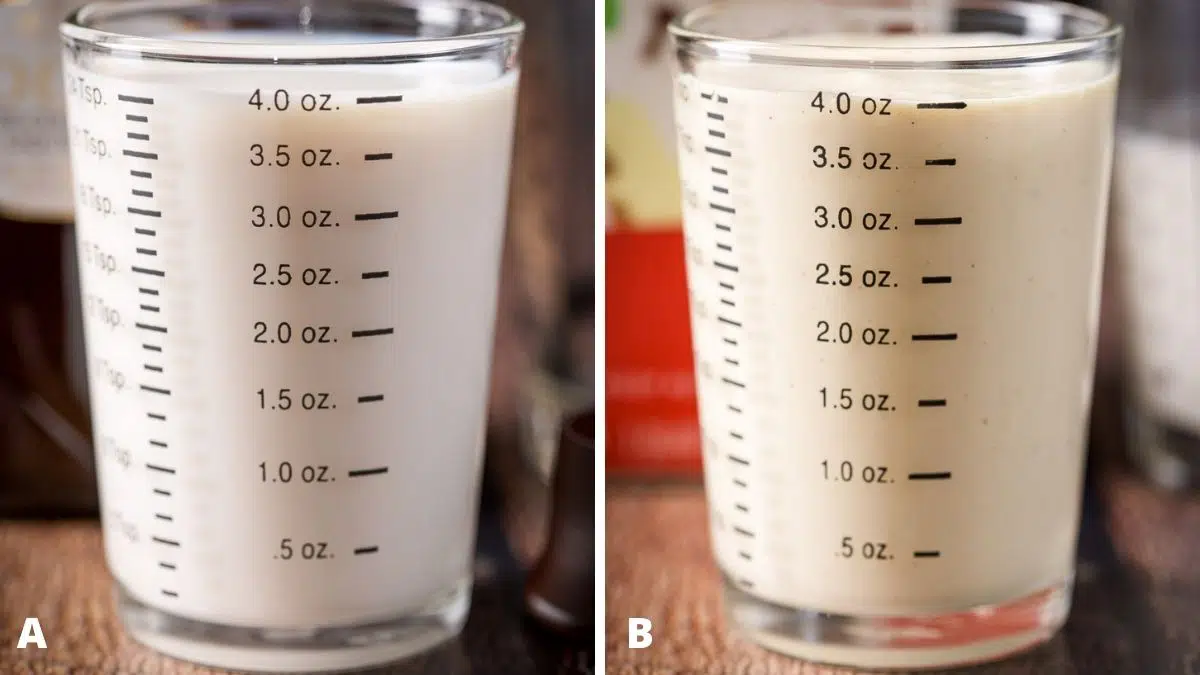 White chocolate liqueur and egg nog measured out