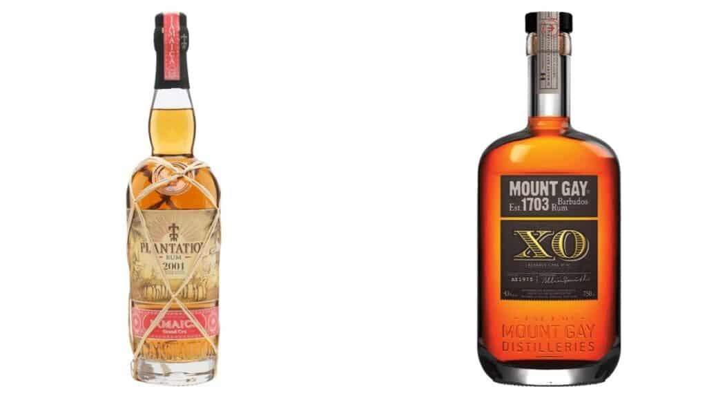 Bottles of Plantation and Mount Gay rum