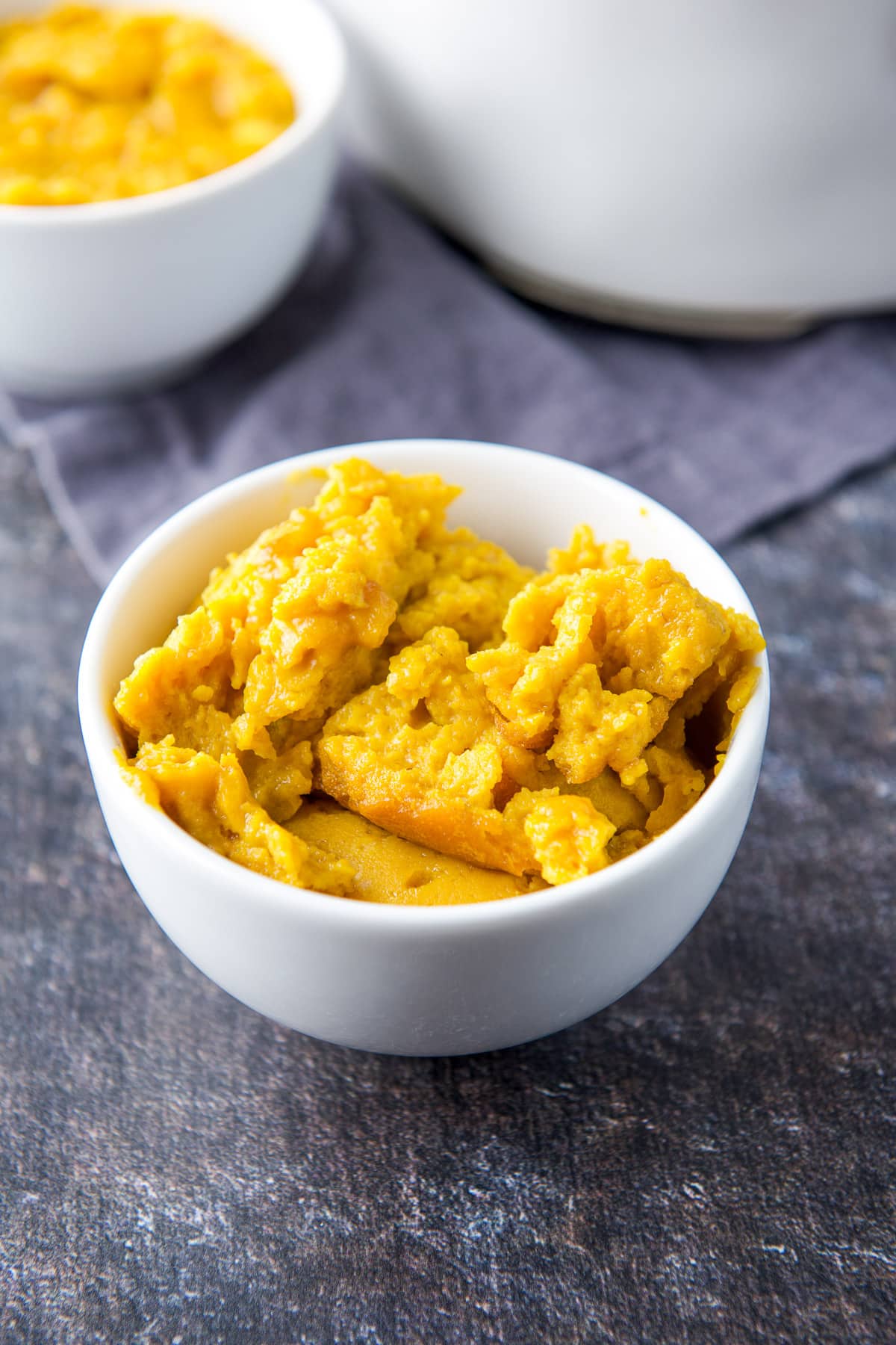 Close up of the squash in a white bowl