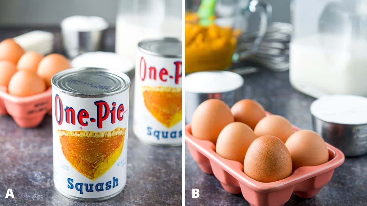 Butternut squash, eggs, milk, flour, butter and sugar