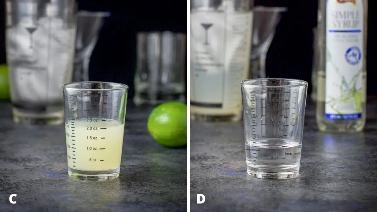 Lime and simple syrup measured out