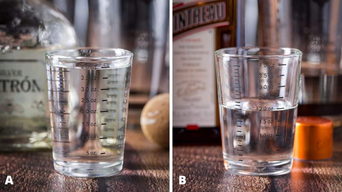 Tequila and Cointreau poured out