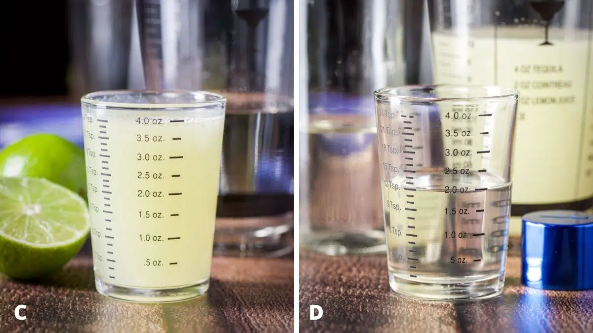 Lime juice and simple syrup measured out