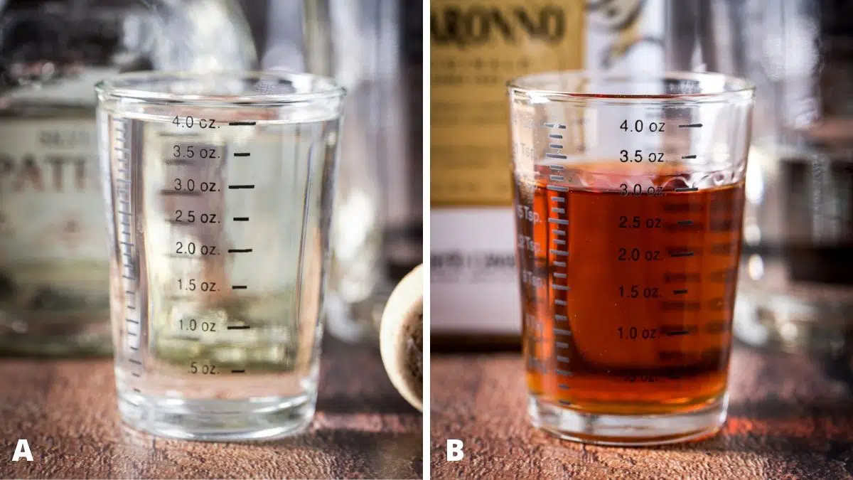 Tequila and Amaretto measured out