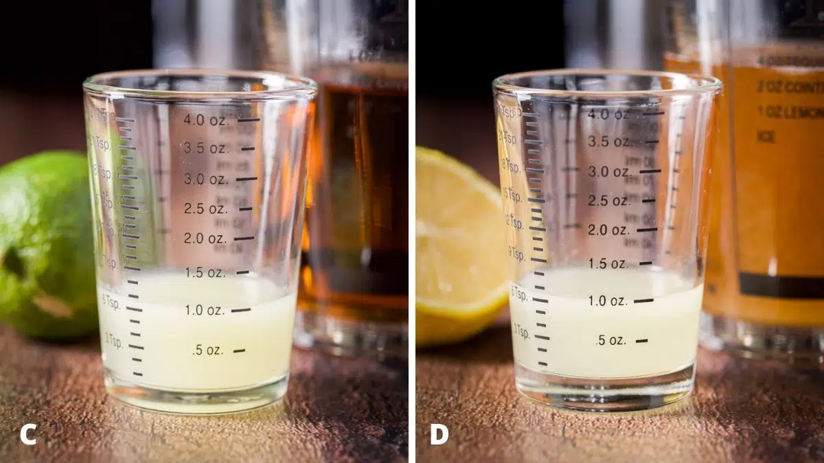 Lime and lemon juices measured out