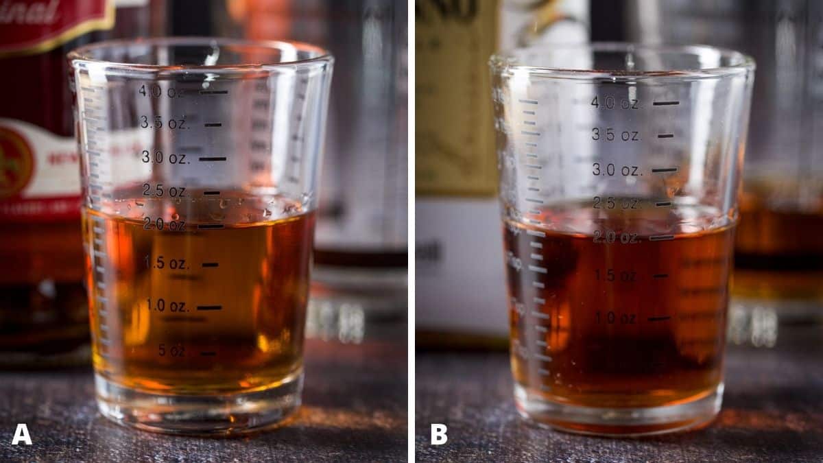 Southern comfort and Amaretto measured out