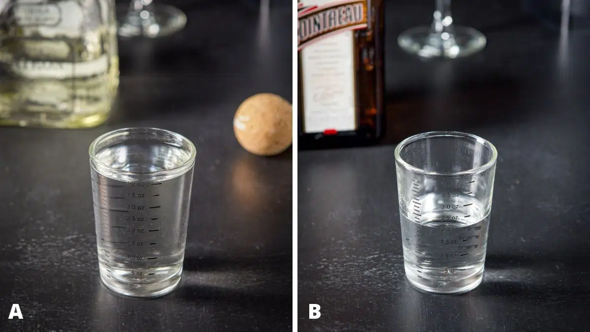 Tequila and Cointreau measured out