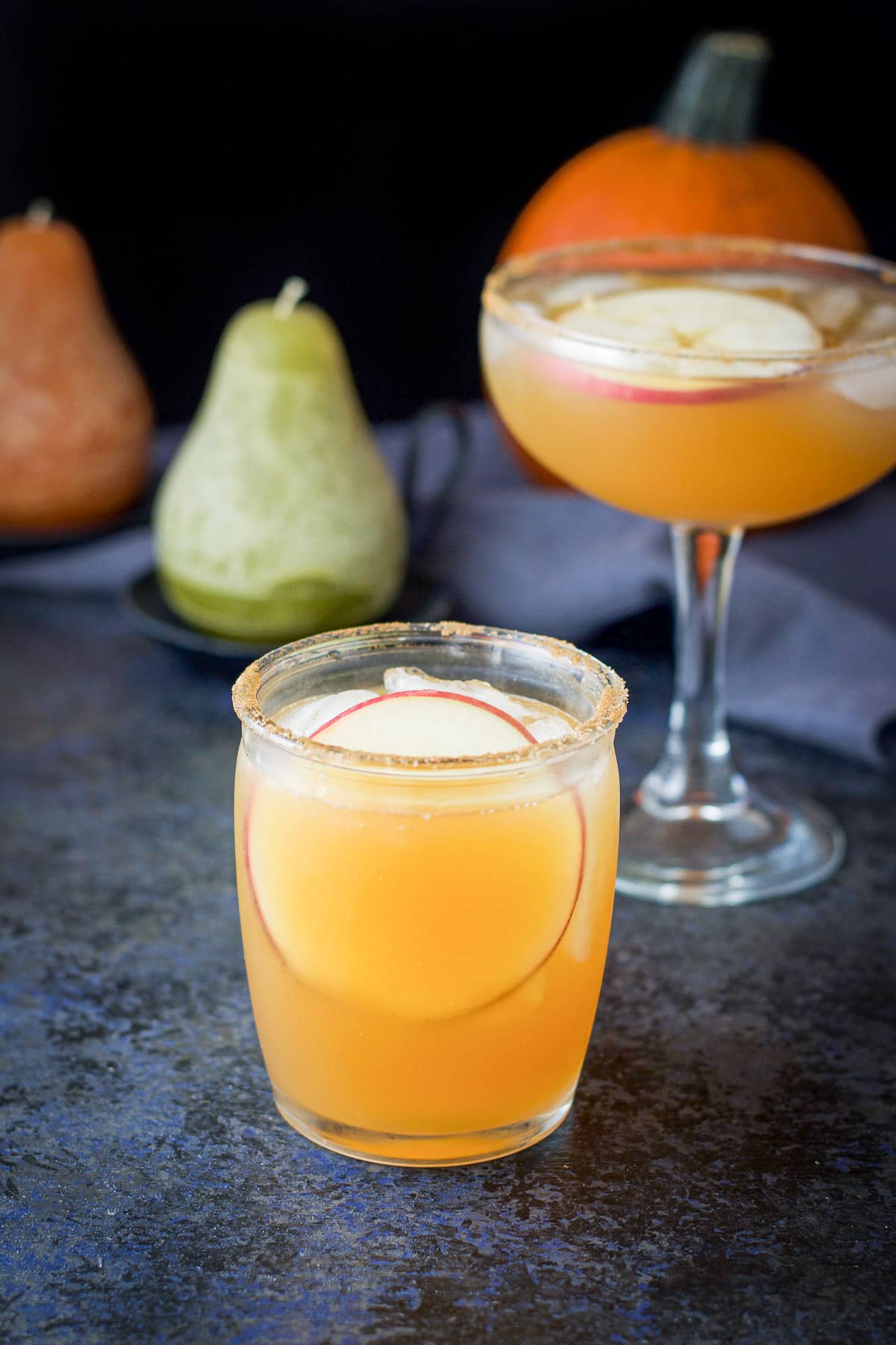 The tapered glass and the bowl margarita glass filled with the margarita