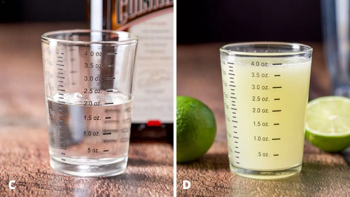 Cointreau and lime measured out