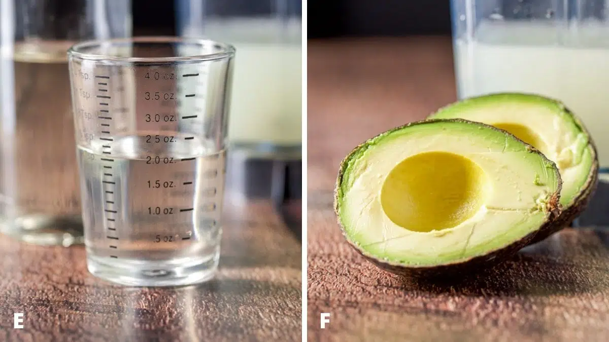 Simple syrup and avocado measured out
