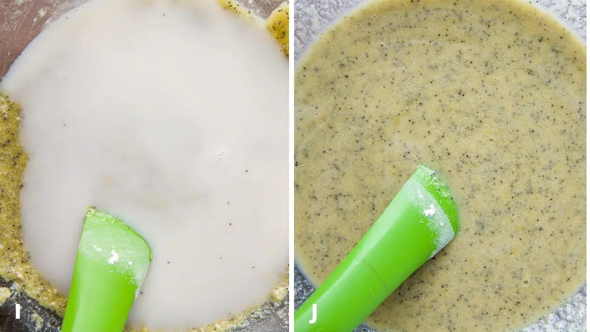 milk added to the bread batter and mixed together