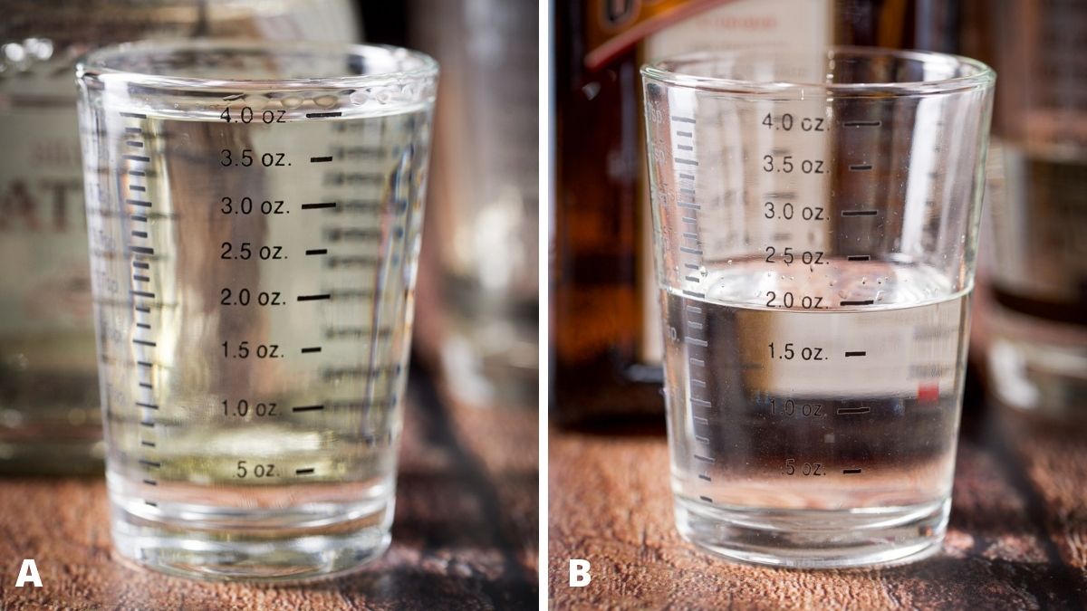 Tequila and orange liqueur measured out