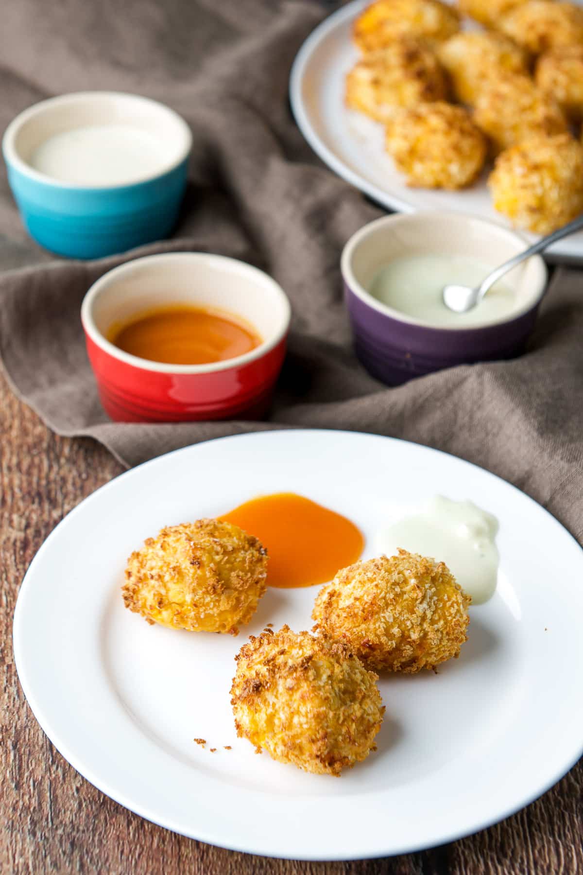 Sauce added to the plate with the chicken balls