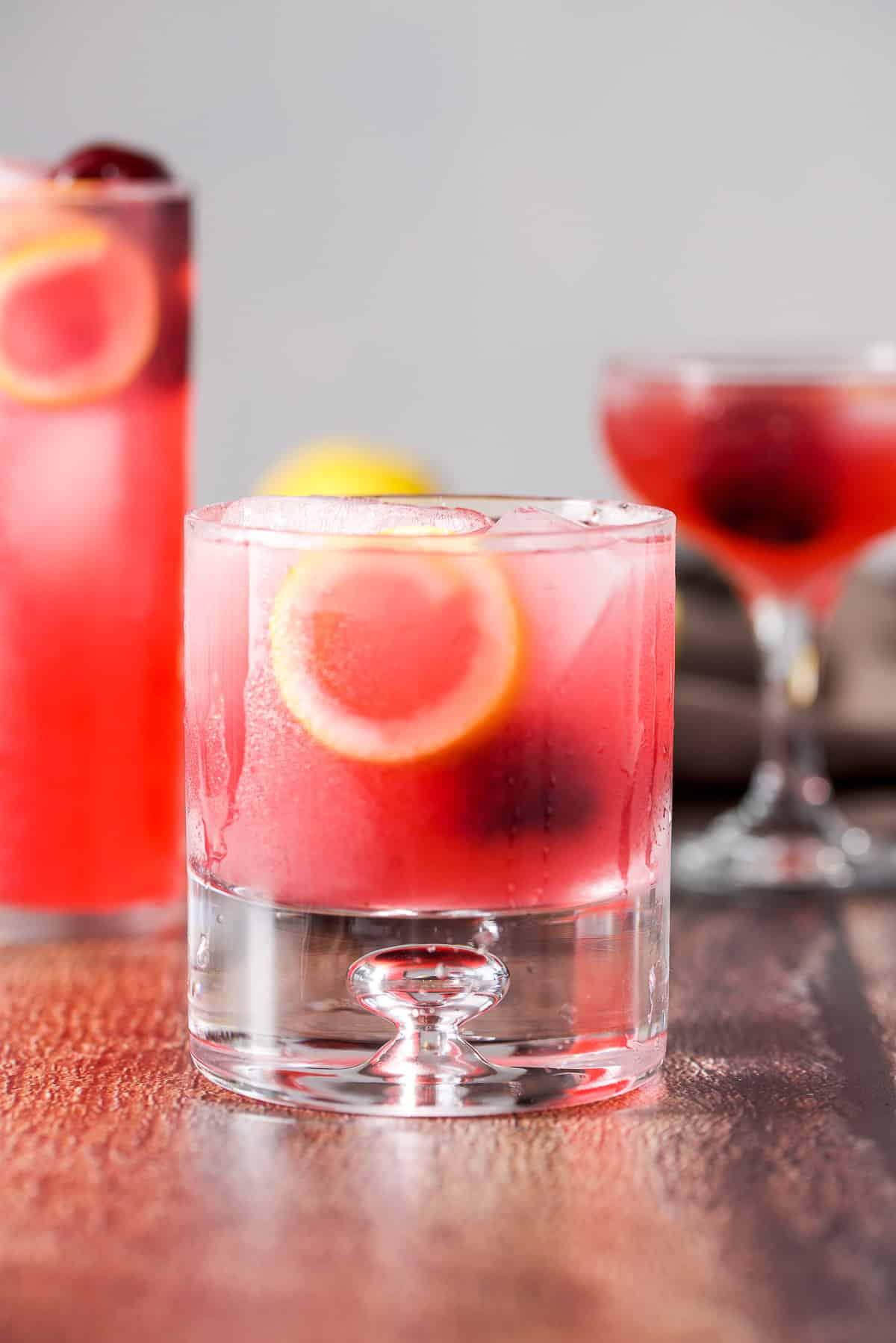 Bubble glass filled with the pink cocktail
