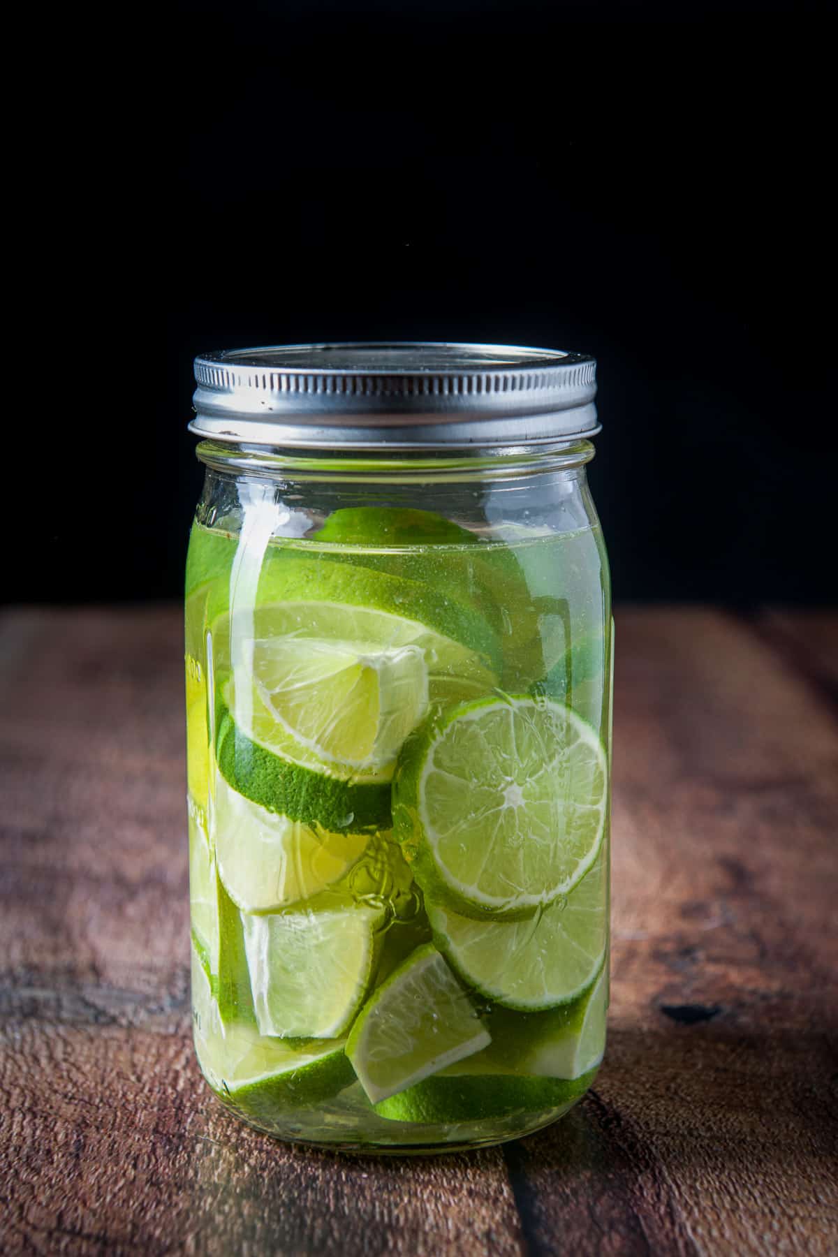 The lime vodka in a jar, shaken
