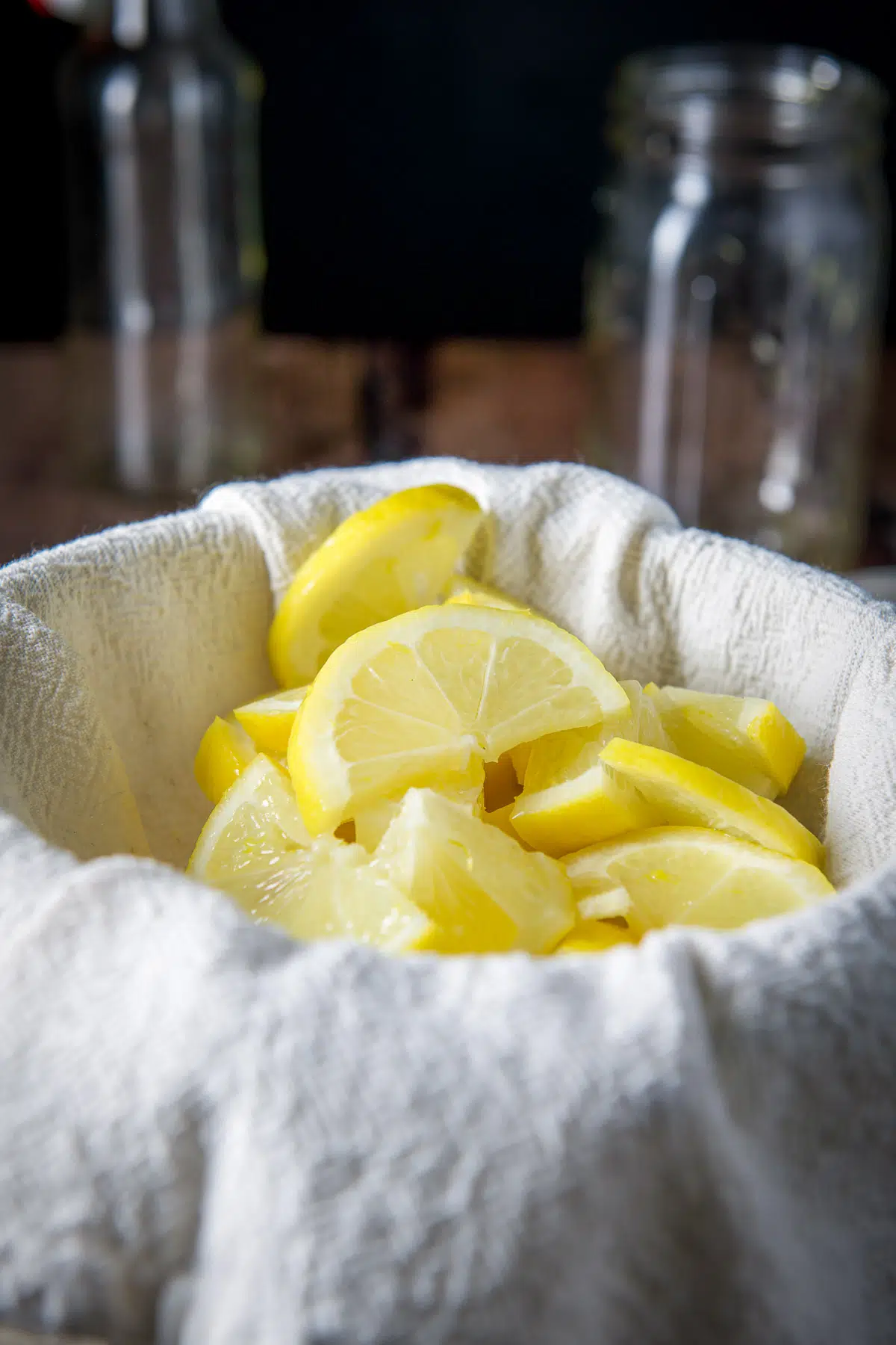 vodka soaked lemons in a sieve