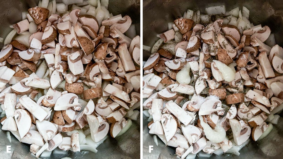 Chopped mushrooms added with garlic, herbs and salt