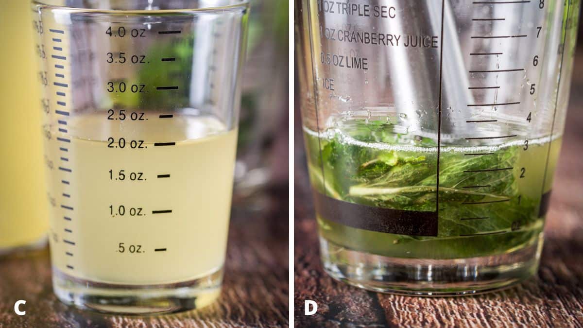 Ginger syrup measured out and then put in the shaker