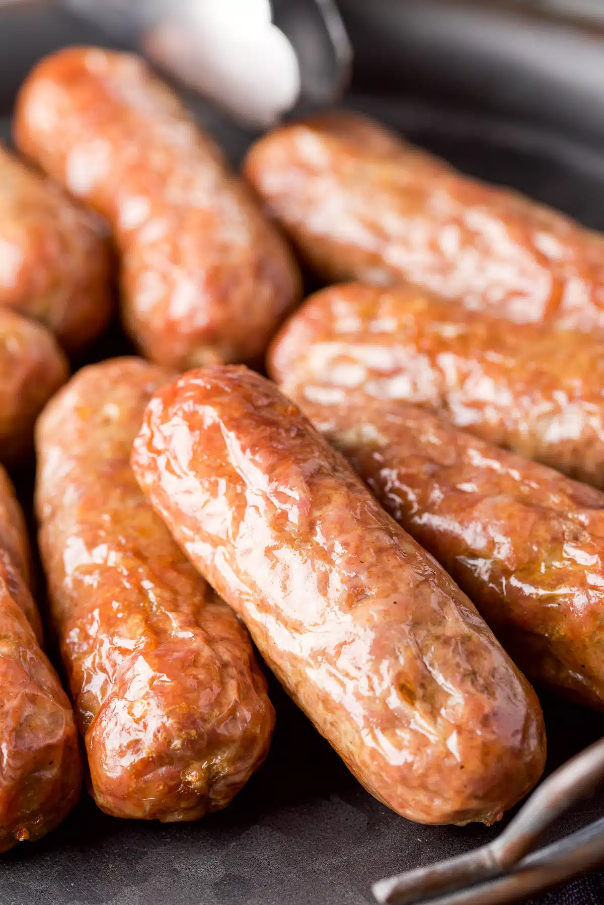 Close up of some cooked sausages