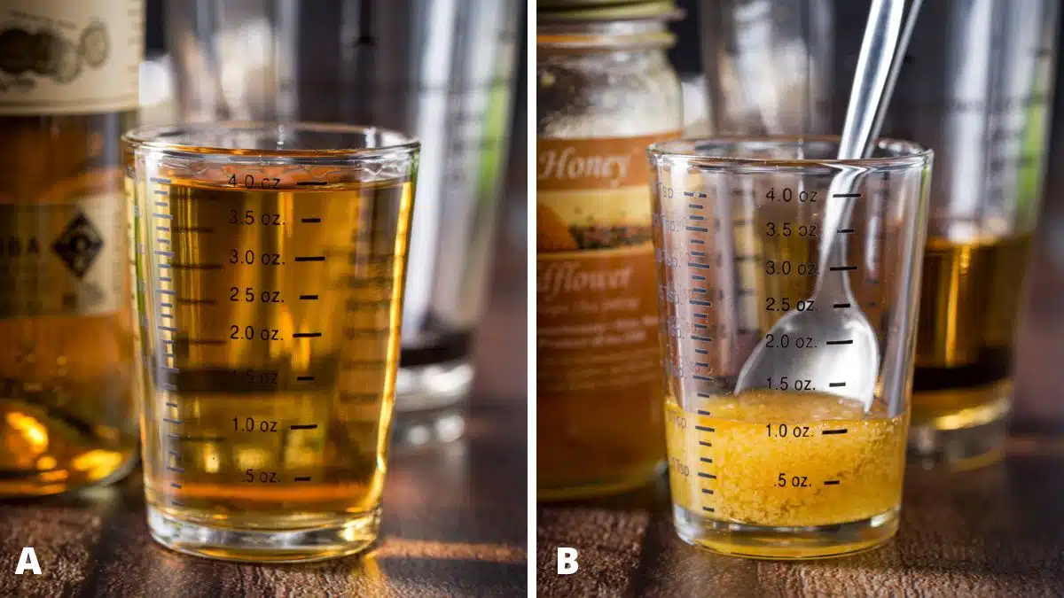 Rum and honey measured out